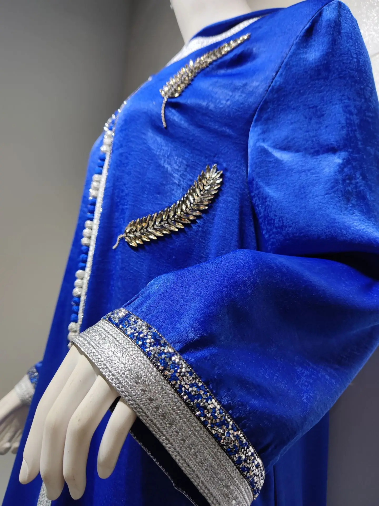 

New Muslim Diamond Blue Hooded Abaya Women's Ramadan Eid 2021 Morocco Kaftan Dubai Jalabiya Arab Middle East Clothing