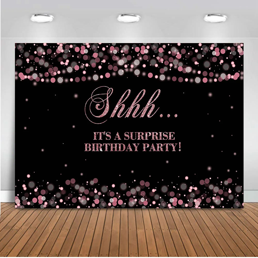 

Mocsicka Birthday Party backdrop for photography It's surprise photo background glitter party decoration banner Bokeh drop 497