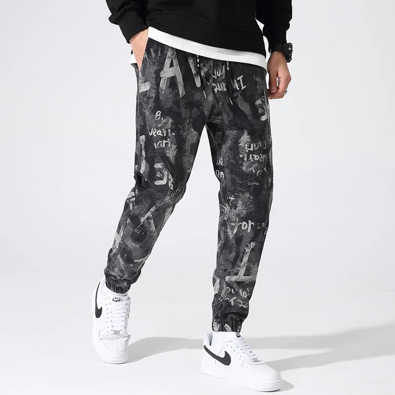 

2021 Autumn Fashion Hip Hop Streetwear Men's Print Casual Jeans Stretched Denim Jogger Pants Male Baggy Harem Jean Trousers 8XL