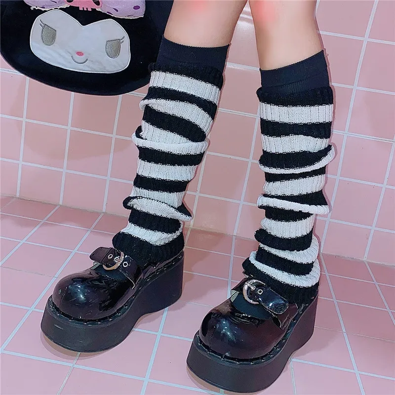 

New Winter Leg Warmers Socks Multicolor Knitted Foot Warming Cover Lady Girls Striped Elastic Autumn Long Tube Socks Accessories