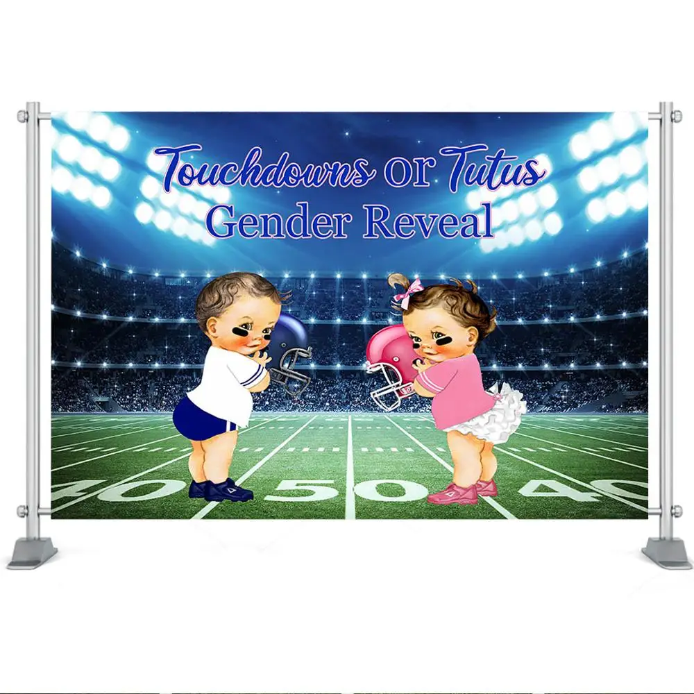 Touchdown or Tutus Gender Reveal Backdrop Boy or Girl Baby Shower Photography Background Sport Theme Gender Surprise Party Decor enlarge