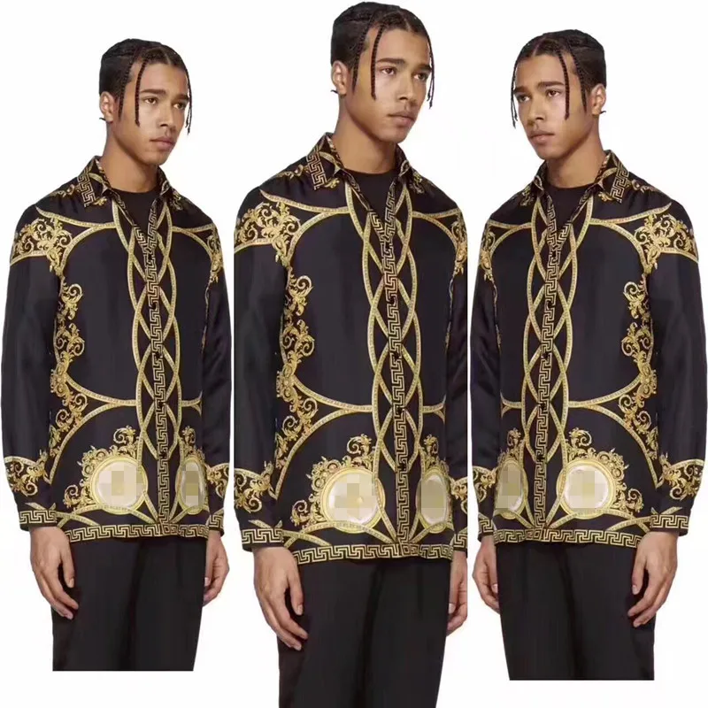 

2021 summer new 3D long sleeve cardigan shirt men's gold stamping engraving style leisure class longsleeve shirt for men shirt