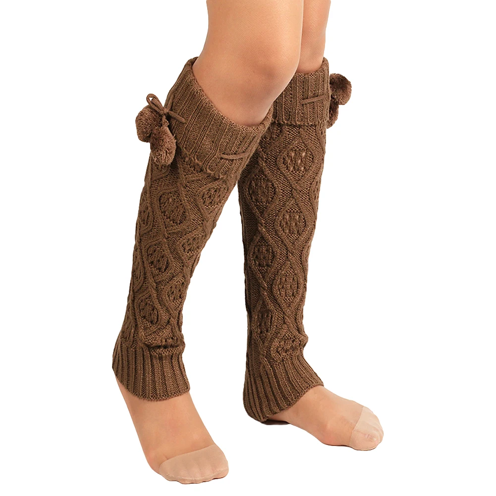 Warmers Knee High Boot Socks with Fur Ball Women Fashion Knitting Footless Leg 2019 | Женская одежда