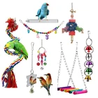 8 шт. Игрушки для птиц подвесные жевательные качели колокольчик птица красочные деревянные игрушки гамак лестница для лазания игровые принадлежности для обучения попугаев