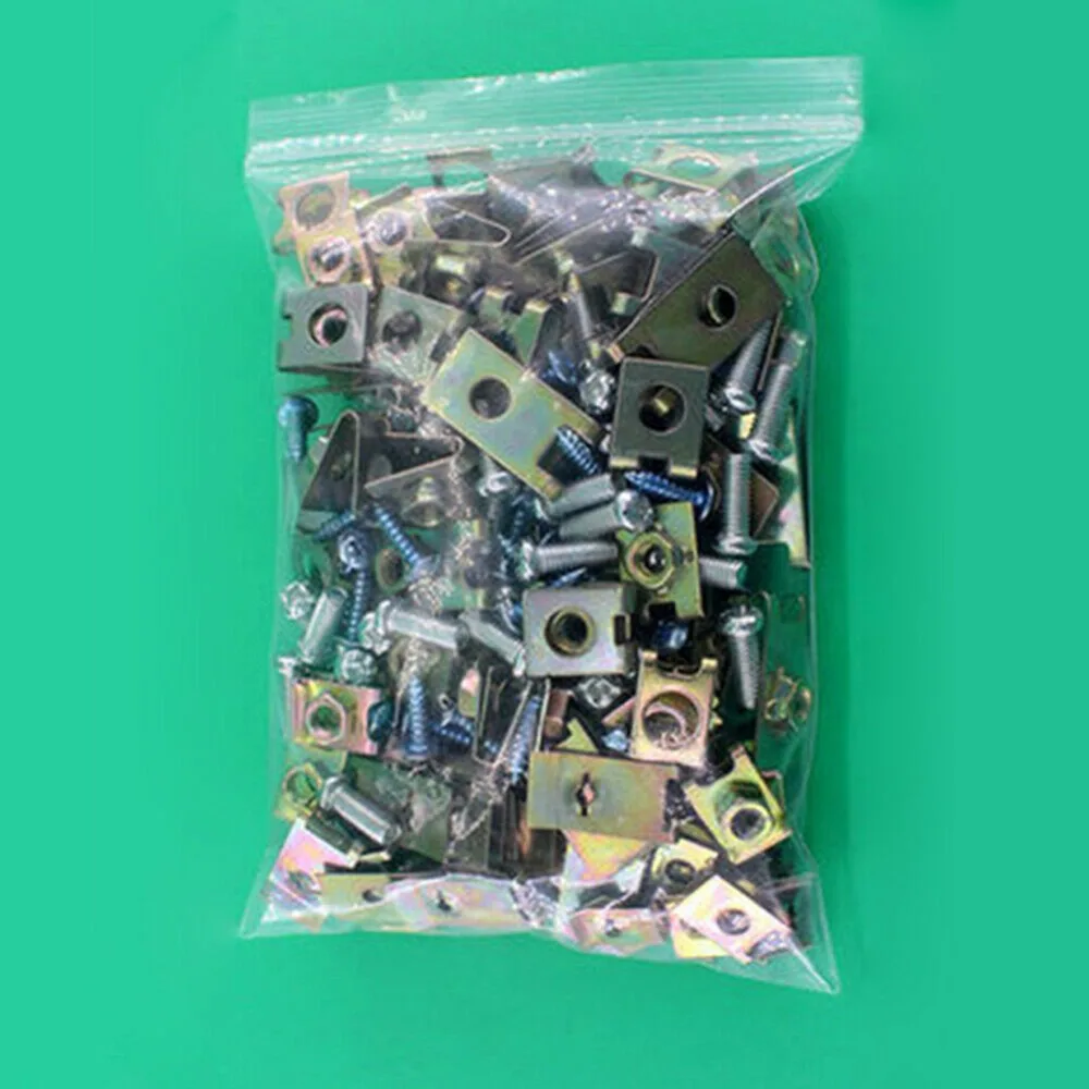 

100pcs Mixed Auto Fasteners Car Self-tapping Screw Metal U Type Gasket Clips Car Body Door Panel Trim Fixed Screw Accessories