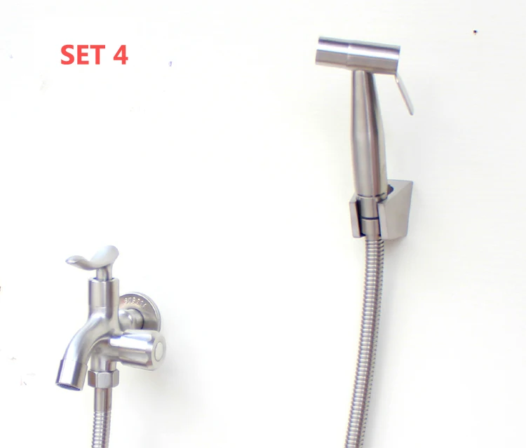 

Set 4 Toilet Flusher Stainless Bidet Sprayer Spray Enhanced pressure Hand Shower Set + Shower hose + wall bracket