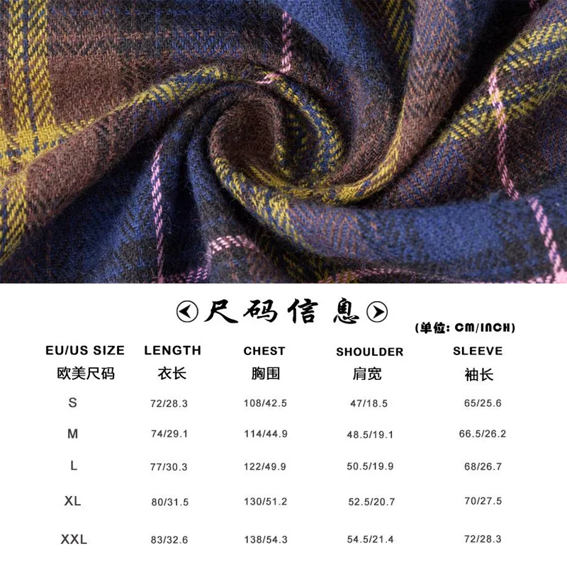 Flannel Plaid Shirts for Men 100% Cotton Checkered Casual Long Sleeve Warm Winter Shirt 2 Pocket Male Clothing Ware EU US Size