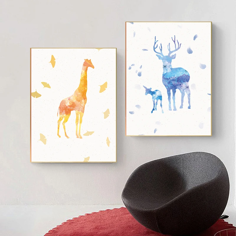 

Wall Art Animals Posters Home Decoration Colorful Geometric Pattern Living Room Office House Childlike Decors Canvas With Frame