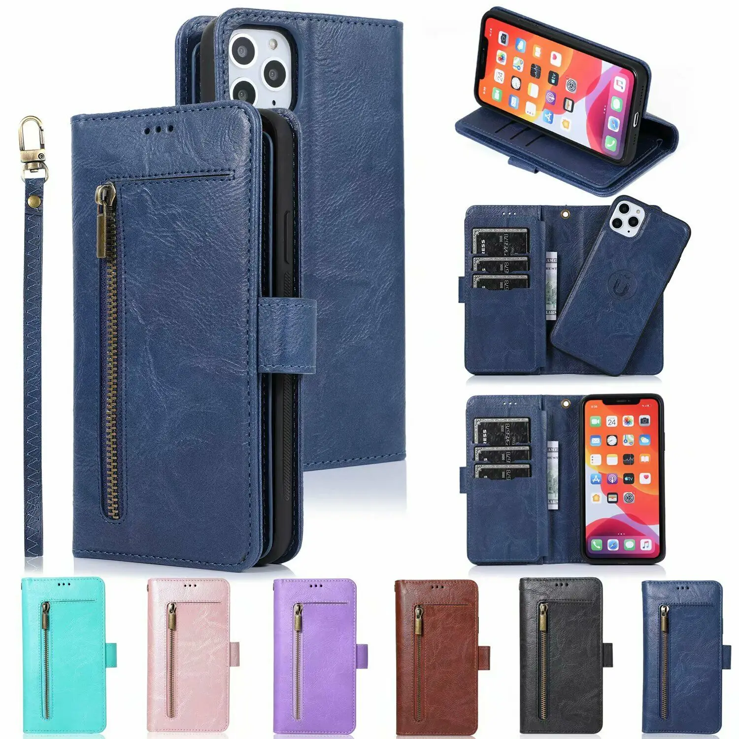 Роскошный кошелек из искусственной кожи на молнии для Apple iPhone 11 Pro X XS Max XR 8 7 6S Plus