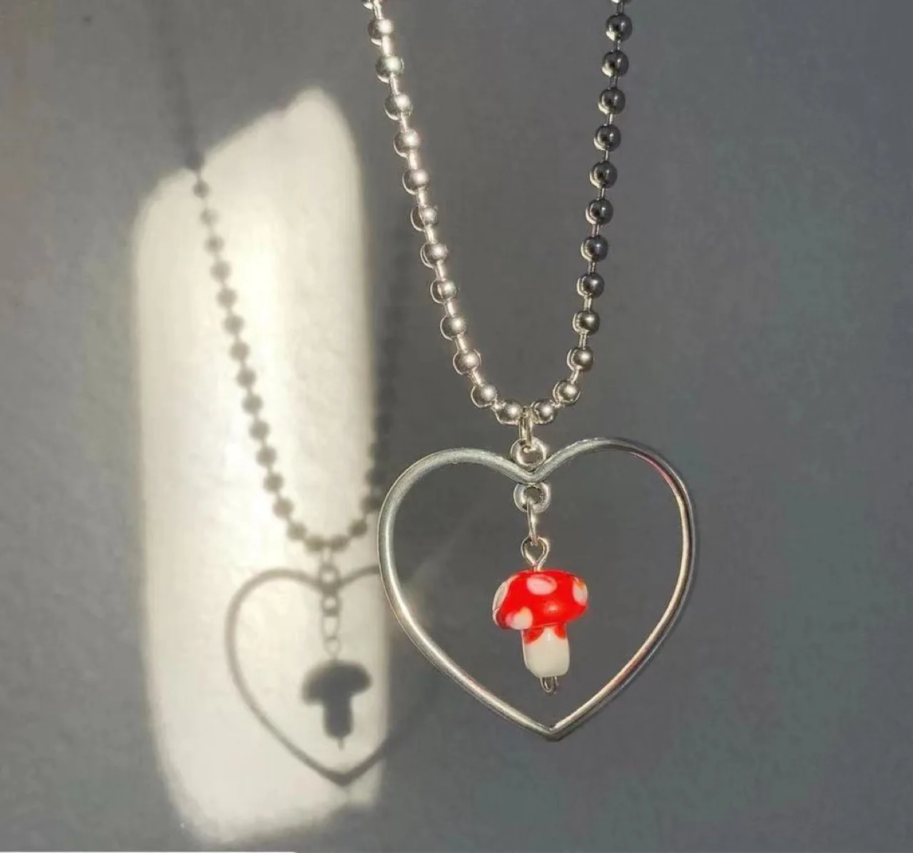 

2021 Harajuku Style Stainless Steel Round Beads Chain Femme Necklaces Punk Jewelry Heart Mushroom Pendant Necklaces For Women