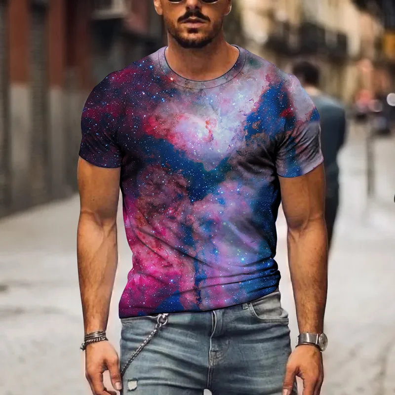 

2021 summer new starry sky 3D printing fashion men's T-shirt O-neck hip-hop punk quick-drying short-sleeved plus size top