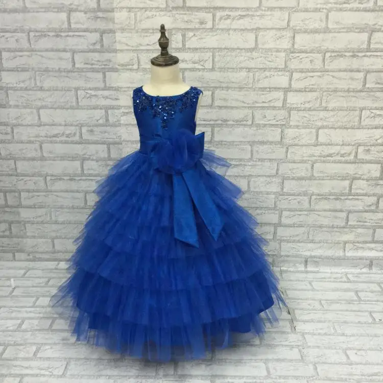 2021 New Flower Girls Dress Kids Sleeveless Tulle Layered Ball Gown with Big Bow Children Bridesmaid Party Vestido | Детская одежда и
