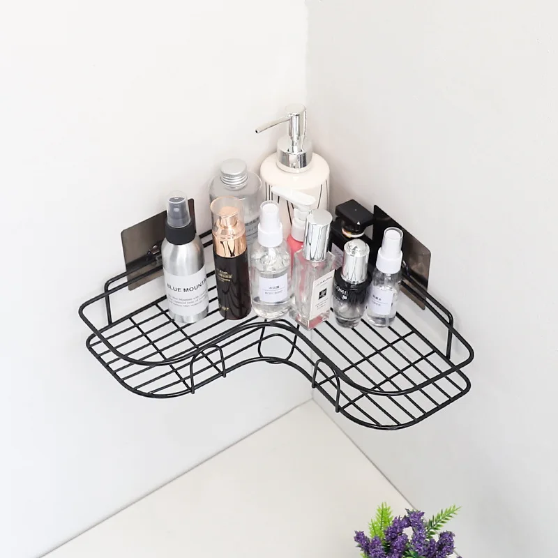 

Kitchen Wall Shelves Organizer Bathroom AccessoriesBathroom Shelf Rack Bath Black Shower Storage Basket Self-adhesive 1pcs NEW
