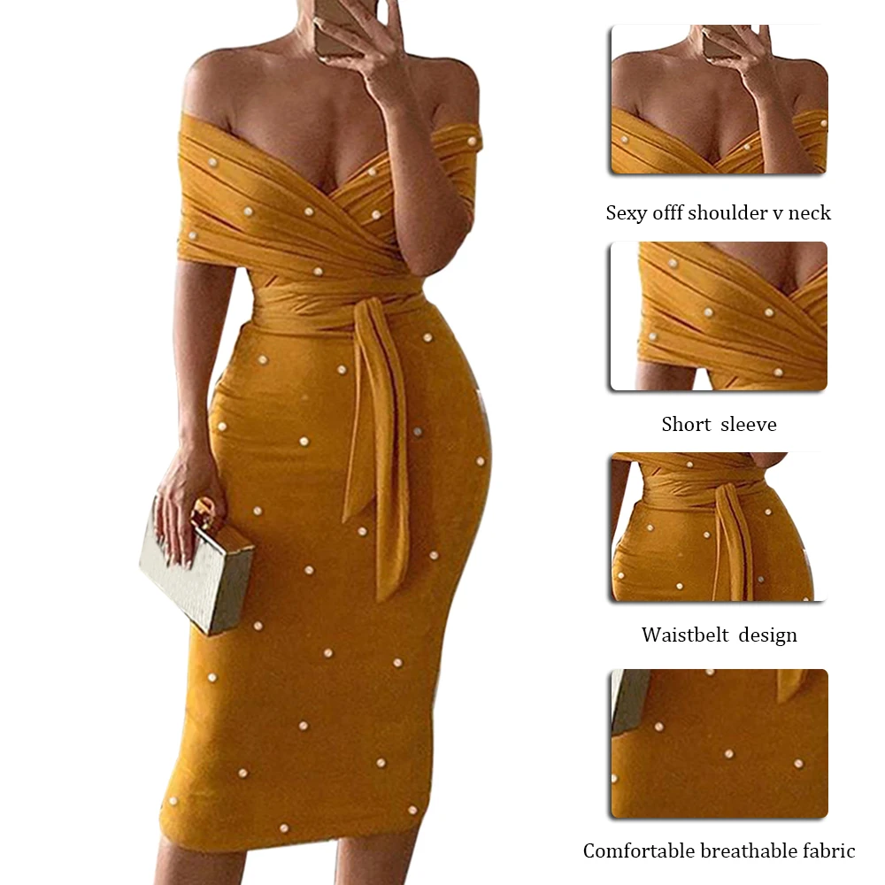 CALOFE модное женское платье с бисером открытыми плечами сексуальное тонкое