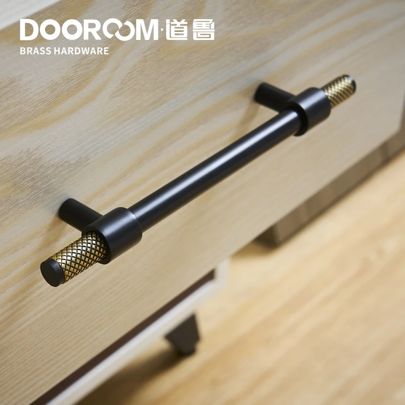 Dooroom латунные мебельные ручки Т-бар Черное золото рифленая текстурированная современная Италия шкаф комод шкаф выдвижные ящики