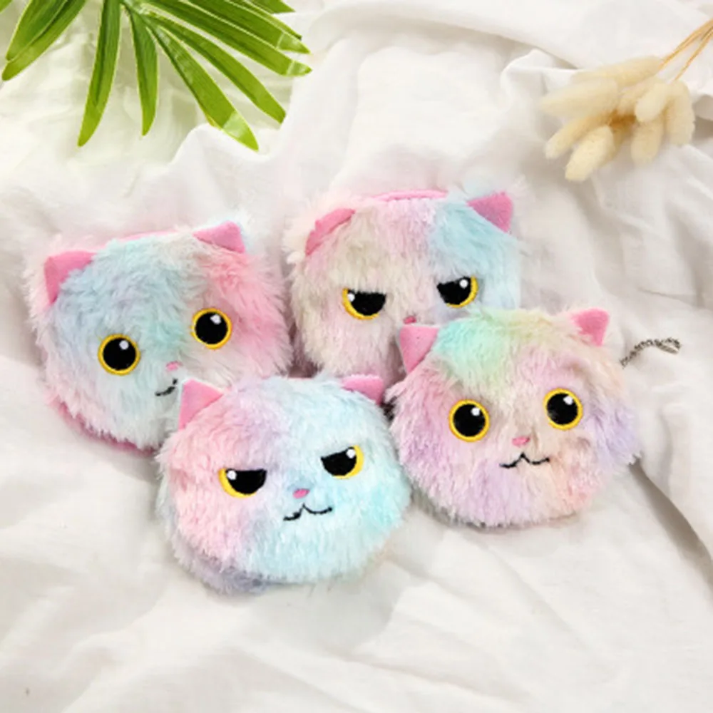 Мультяшный Плюшевый единорог кошелек для монет милый кот мех круг девочек клатч