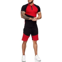 mens summer leisure sports color stitching shirt shorts two piece outdoor fitness cropped top cotton t shirt breathable 2021