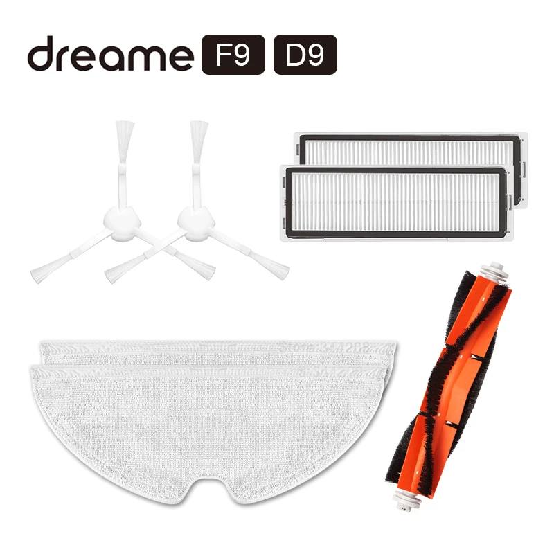 Original Dreame F9 D9 Robot Vacuum Cleaner Spare Parts Pack Kits Side Roller HEPA Filter Main brush Mop Cloths Dry Wet Mopping