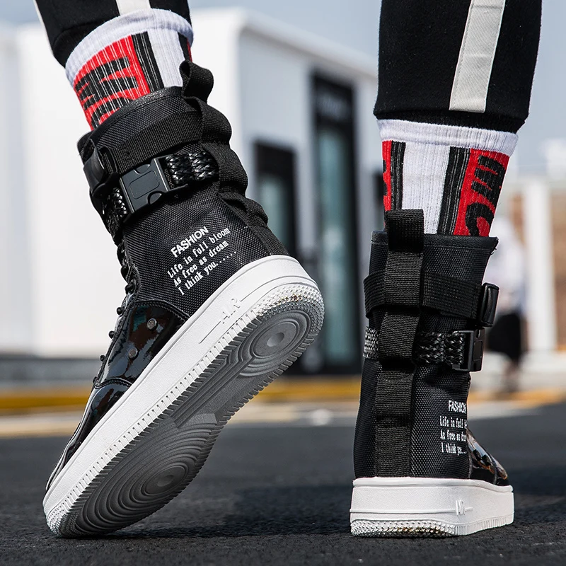 Hot Sale Fashion High Top Buckle Lovers Breathable Casual Motorcycle Sneakers Zapatillas Personality Street Style Couple Shoes |