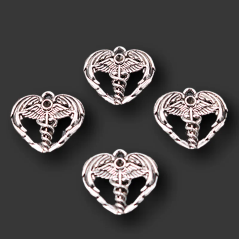 

10pcs Silver Plated Angel Wings Snake Emblem Wand Pendant Retro Necklace Bracelet Accessories DIY Charms Jewelry Crafts Making