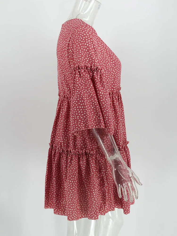 

Dress Ruffled Women Summer New Fashion Street Sexy Casual Slim Half Sleeve Beach Party Mini Lady Dress