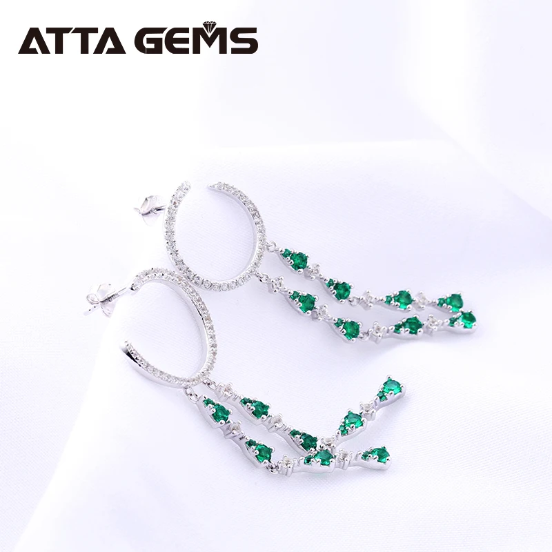 Женские серьги из серебра пробы с изумрудом|Серьги-подвески| |