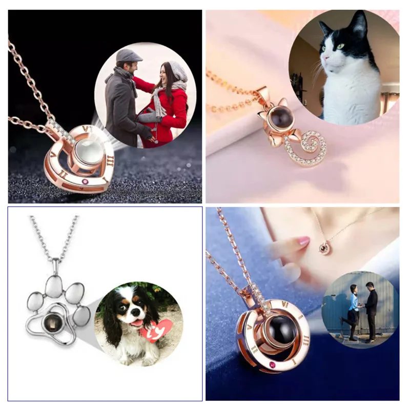 

Valentine's day Gifts Custom Heart Projection Necklace Heart Paw Cat Pendant Projection Necklace Jewelry Love Memory Gifts