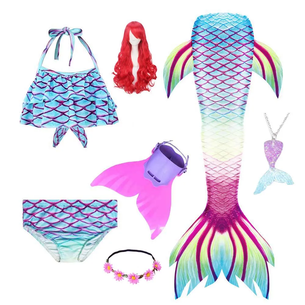 

Новинка, Лидер продаж, купальный костюм для девочек с хвостом русалки, детский косплей с моноластами/цветами, костюм на Хэллоуин и Рождество...