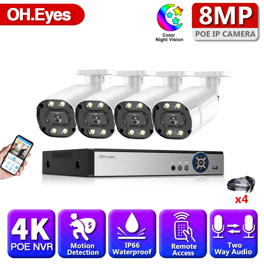 

CTV Security Camera Surveillance System Kit 8MP POE 4CH NVR Outdoor Two-way Audio Color Night Vision 8mp Camera Set