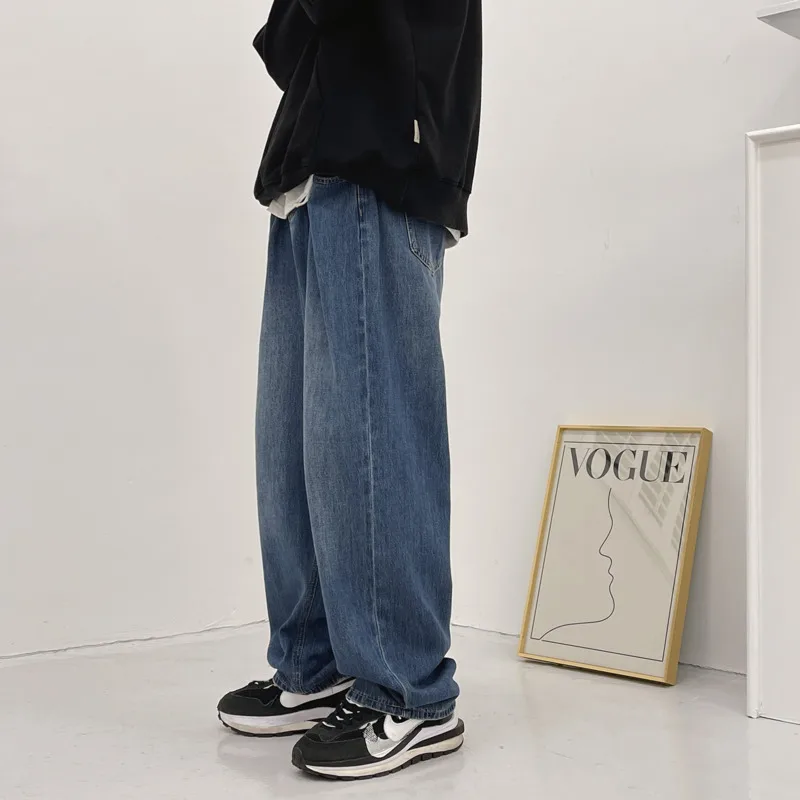 Baggy Wide Leg Jeans Men's Fashion Retro Solid Color Casual Jeans Men Streetwear Loose Hip-hop Straight Denim Trousers Mens S-XL