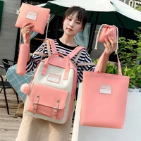 5pcs sets fashion canvas school women backpack for teenagers casual classical nylon female bag child student shoulder bag