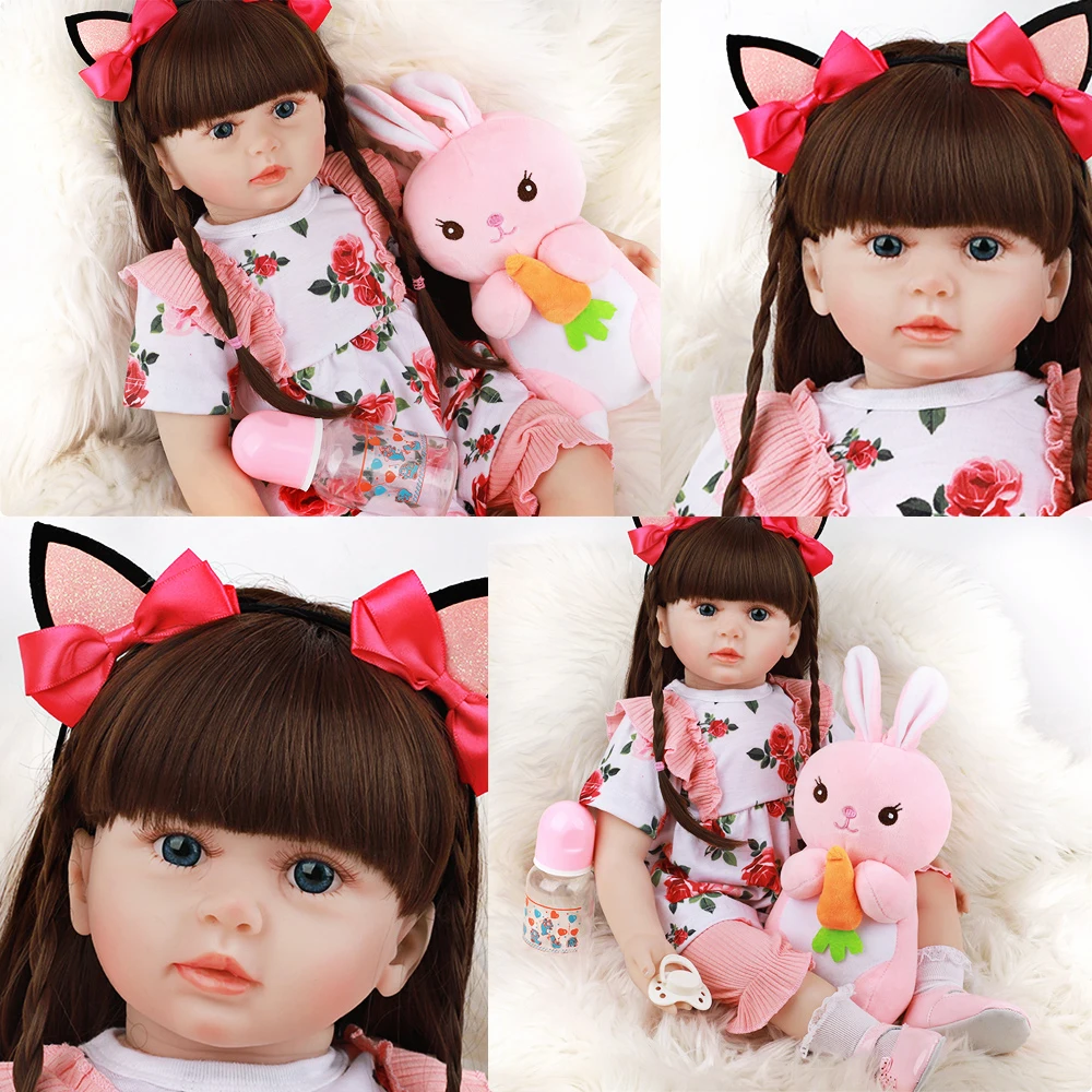 60 см Детские куклы с голубыми глазами для новорожденных длинными волосами Kawaii