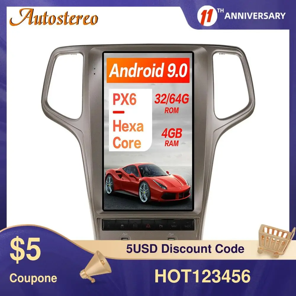 

Android 9.0 4+64GB Tesla style Car GPS Navigation For JEEP Grand Cherokee 2010-2019 Head Unit Multimedia Player Auto Radio Tape