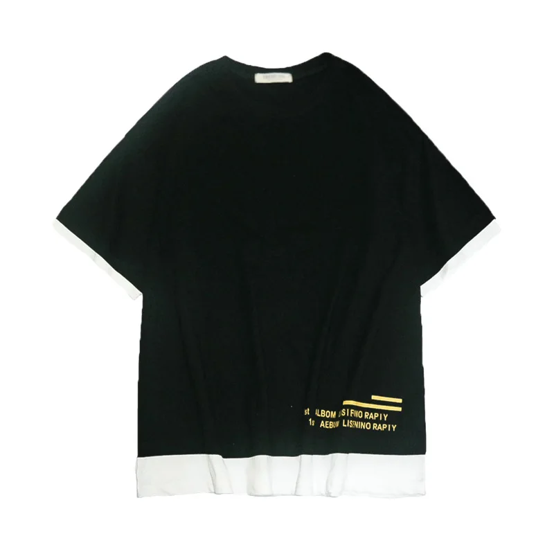 

Hong Kong Style Summer Teen Trend Fake Two-Piece Loose Short Sleeve Men Harajuku Style Versatile Half Sleeve T-shirt