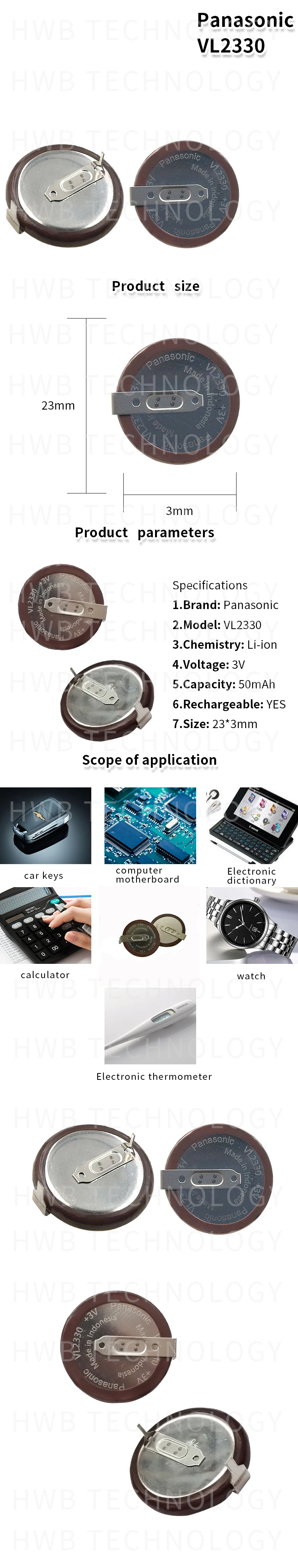 1X100% для PANASONIC VL2330/HFN 3V батарея хорошее качество