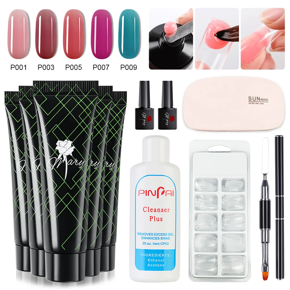 Rosemary Manicure Kit for Nail Poly Nail Gel Set Gel Nail Brush Soak off Quick Building Finger Extension Pink UV Dryer