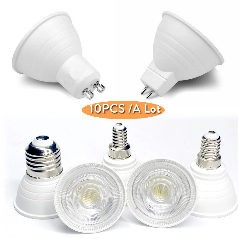 

10Pcs 7W Dimmable LED Spotlight Lamp GU10 MR16 GU5.3 E27 E12 E14 B22 B15 COB Chip 30 Degree Bright Lighting 110V 220V