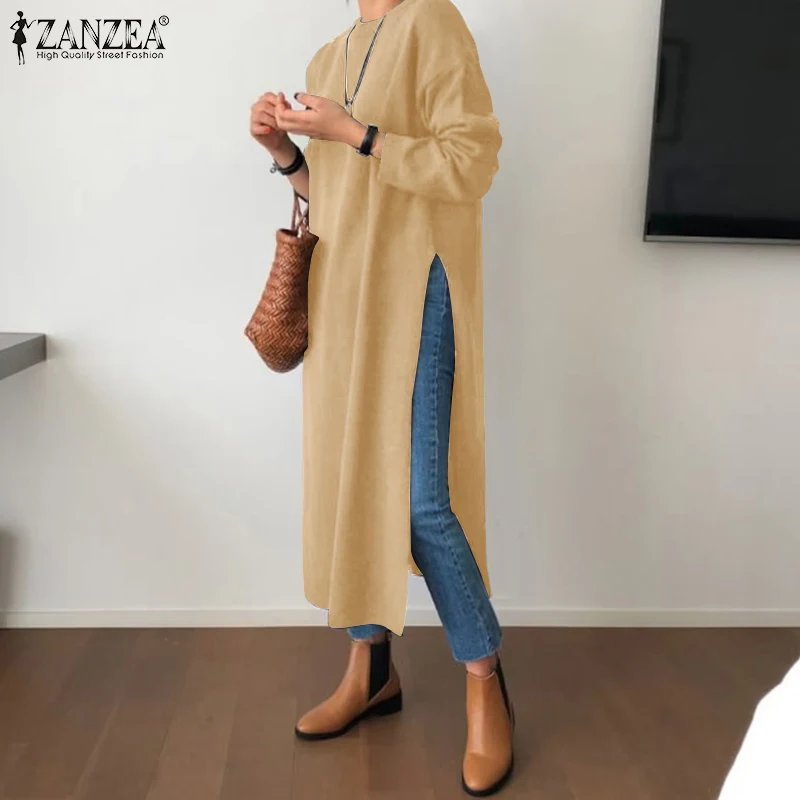 ZANZEA Fashion Harajuku Women Sweatshirts Hoodies 2022 Spring Autumn Long Sleeve Maxi Long Pullovers Casual Solid Streetwears
