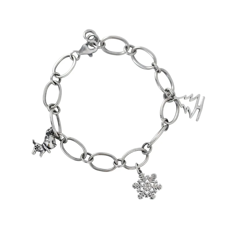 

Leouerry S925 Silver Vintage Snowflake Fawn Christmas Tree Bracelets for Women Handmade Crude Chain Bracelets Christmas Jewelry