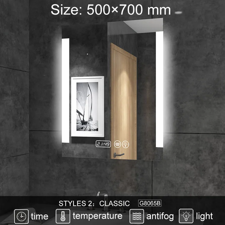 2G8065B 500X700mm Изготовленный на заказ светодиодный bluetooth ванная комната Смарт зеркало Вертикальное настенное зеркало с подсветкой зеркало анти-туман Ванна макияж зеркало 2G8065 - Цвет: 2G8065B 500X700mm