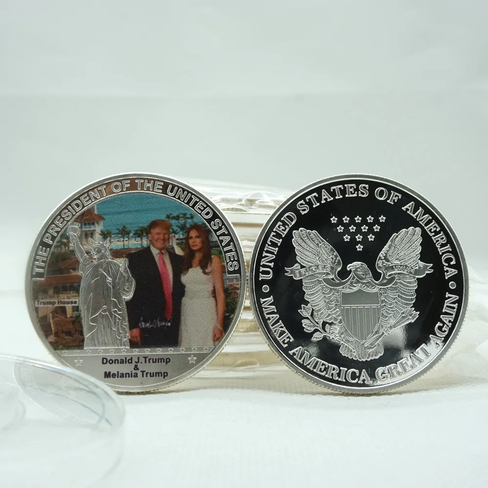 

10 шт. Американский 45-й президент Дональд монета с изображением Трампа Белый США Статуя Свободы Серебряная Реплика Мелания монета с изображе...