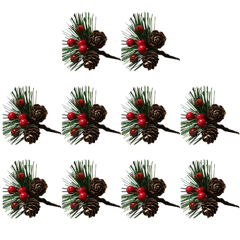 Искусственный цветок Красная рождественская ягода и сосновый конус с Холли