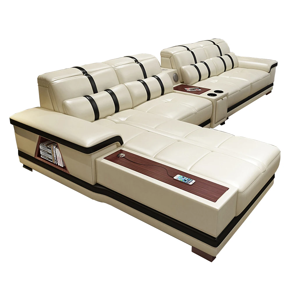 Угловой диван для гостиной из натуральной кожи с bluetooth динамиком|Диваны гостиной|