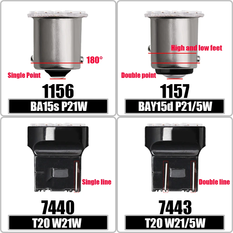 50 шт. BA15S P21W 1156 BAY15D 1157 T20 7440 7443 22 светодиодов SMD Автомобильные задние боковые