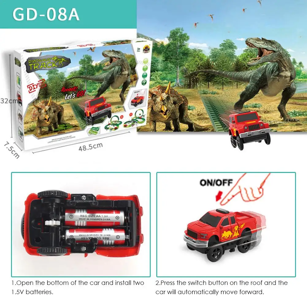 

Dinosaur Toy Racing Track Dinosaur World Road Race With Racing And 12 Road Signs Easy To Build And Disassemble Tracks 305CM