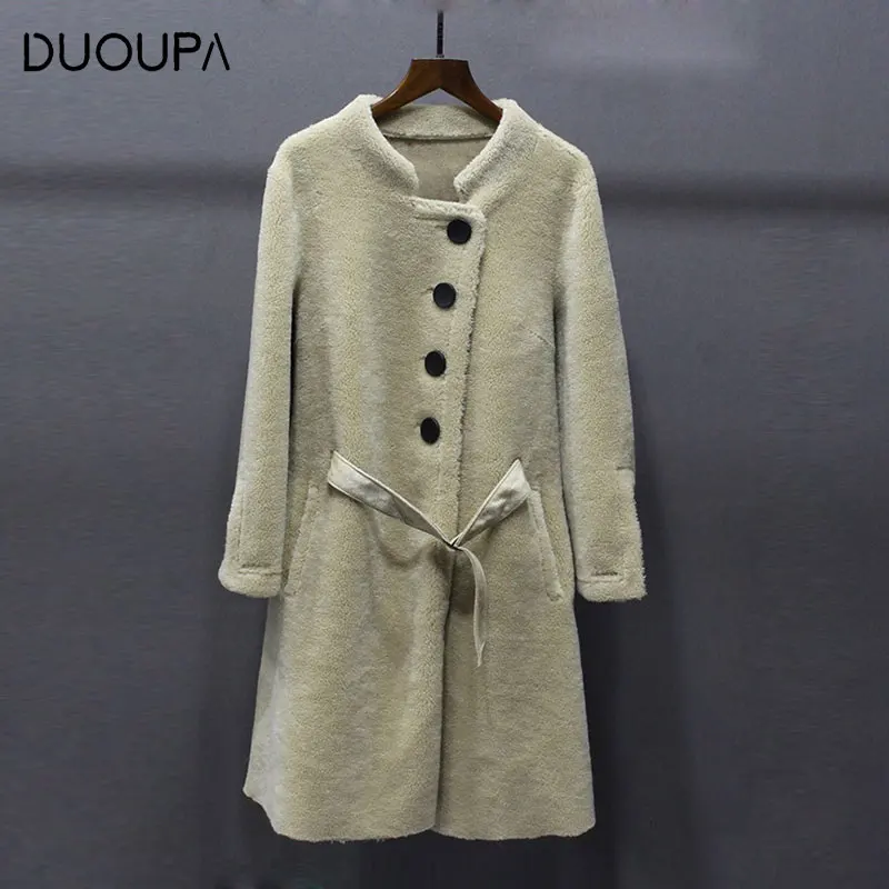 DUOUPA/2018 новое осенне зимнее пальто с мехом Женская оторочка из овечьей шерсти одно
