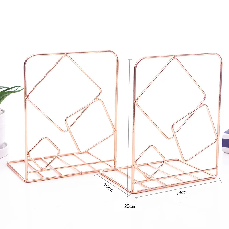 2Pcs Square Metal Desktop Bookends Book Ends Support Stand Holder Shelf Bookrack |
