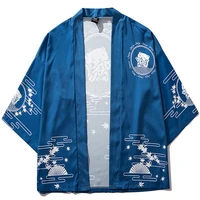 blue cat printed kimono cardigan men women cosplay streetwear casual outerwear asian clothes loose harajuku anime clothes