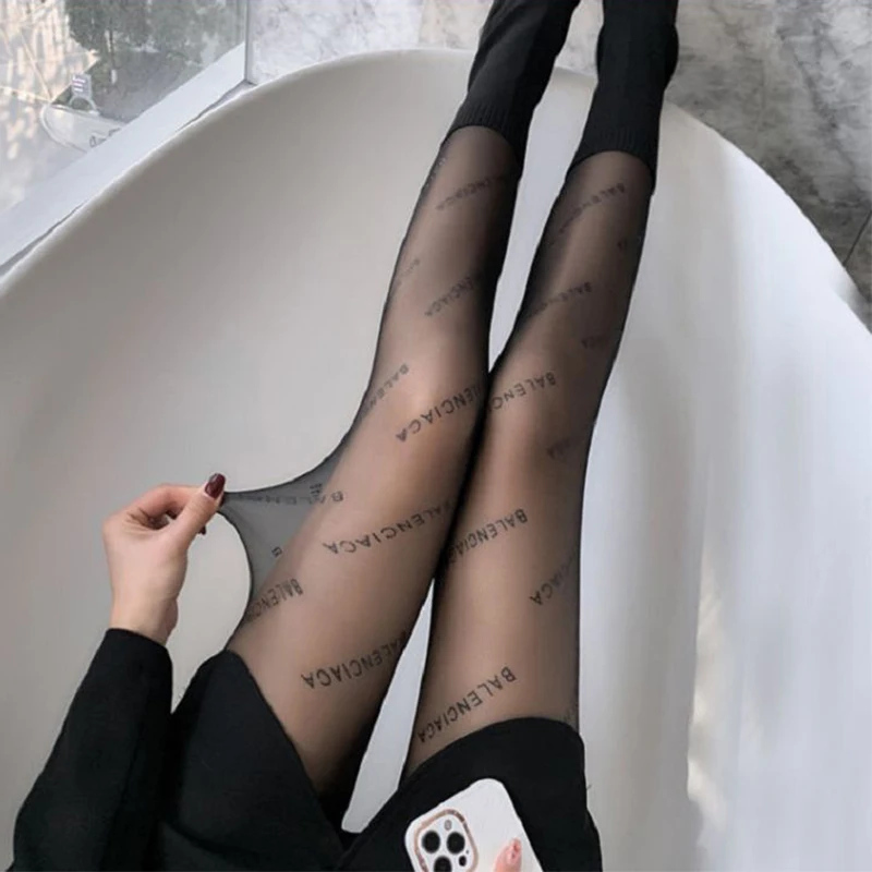 

Net-a-Go B Letters Print Black Pantyhose Women's Summer Ultra-Thin Sexy Anti-Hook Fashion Jumpsuits Stockings Hosiery Tights