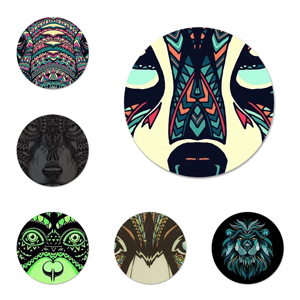 Animals Lion Wolf Owl Elephant Pattern Icons Pins Badge Decoration Brooches Metal Badges For Backpack Decoration 58mm